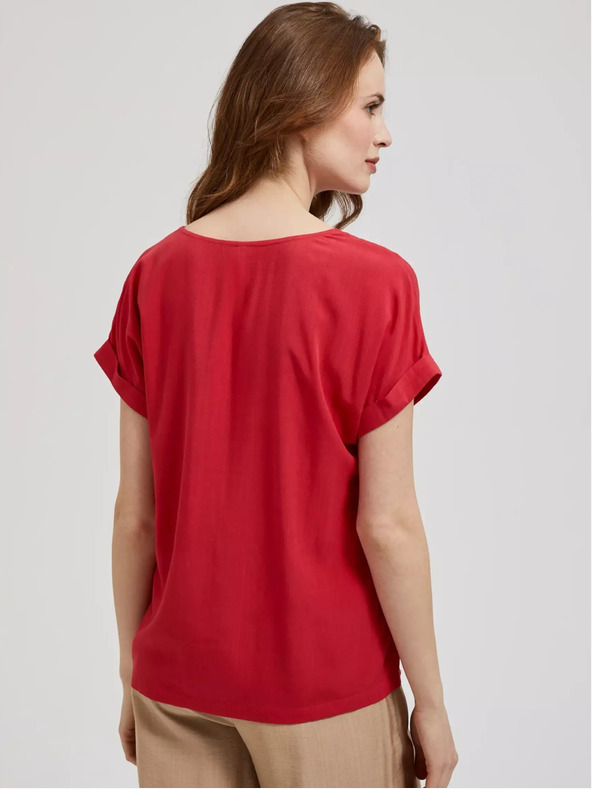 Moodo Червена блуза с V-образно деколте и къси ръкави Moodo