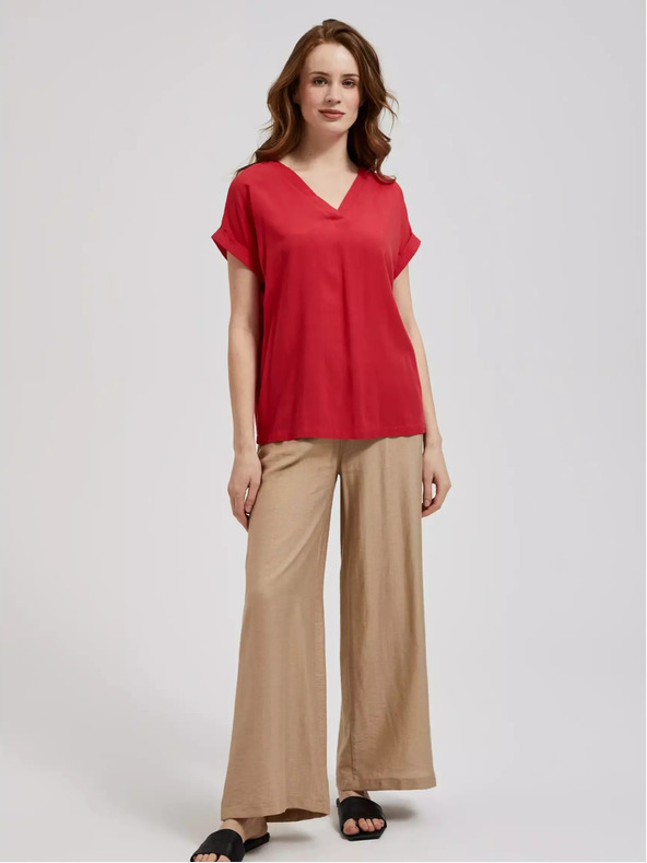 Moodo Червена блуза с V-образно деколте и къси ръкави Moodo