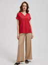 Moodo Червена блуза с V-образно деколте и къси ръкави Moodo