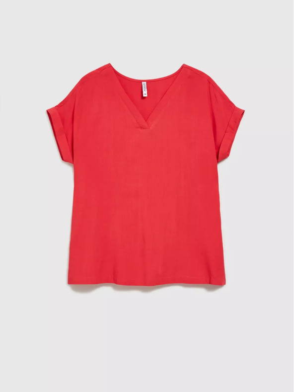 Moodo Червена блуза с V-образно деколте и къси ръкави Moodo