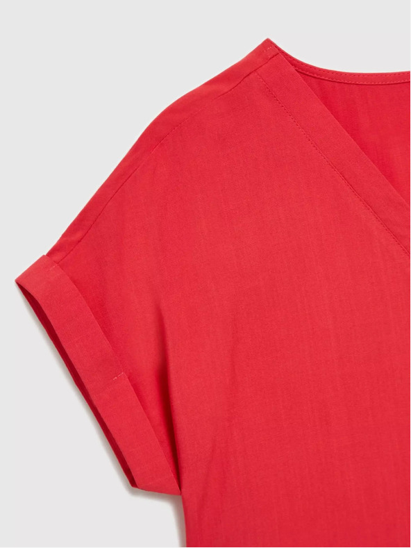 Moodo Червена блуза с V-образно деколте и къси ръкави Moodo