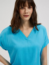 Moodo Блуза с V-образно деколте от синя вискоза Moodo
