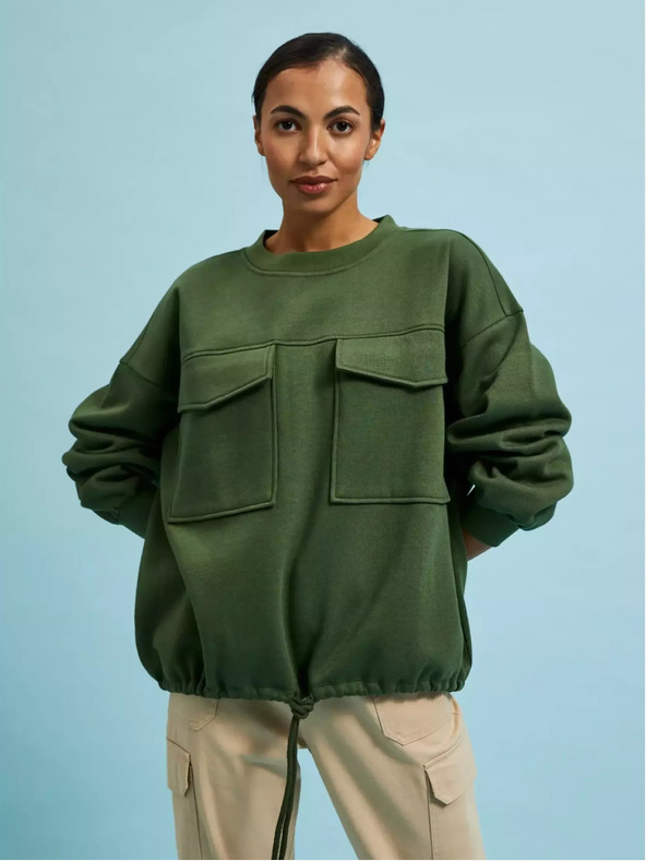 Moodo Суитшърт в цвят каки с големи джобове и връзка на талията Moodo