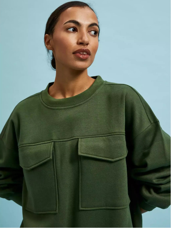 Moodo Суитшърт в цвят каки с големи джобове и връзка на талията Moodo