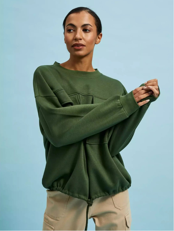 Moodo Суитшърт в цвят каки с големи джобове и връзка на талията Moodo