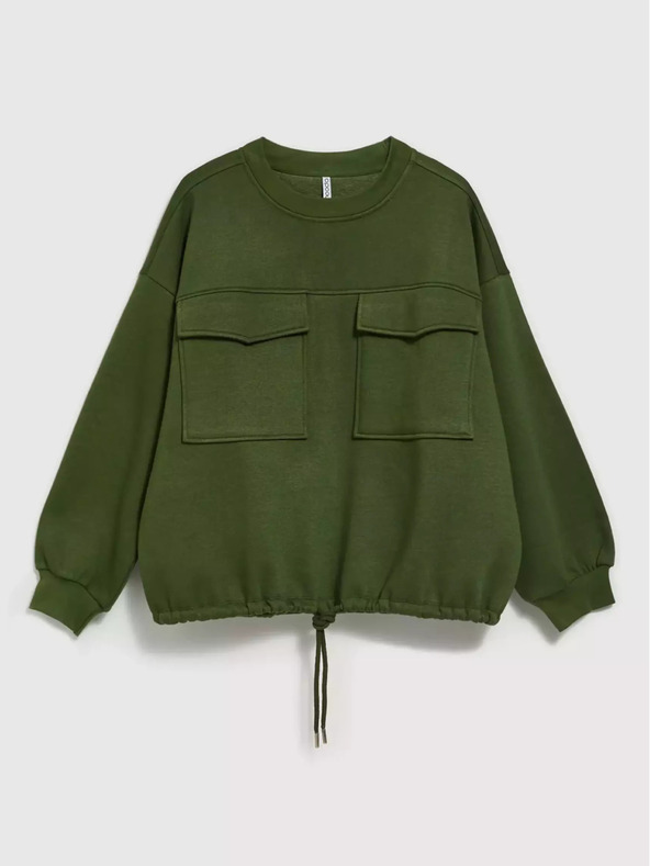 Moodo Суитшърт в цвят каки с големи джобове и връзка на талията Moodo