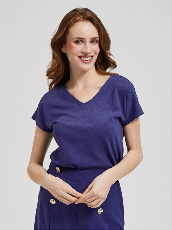 Moodo Лилава тениска с V-образно деколте Moodo