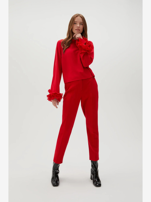 Moodo Червен прав панталон с колан Moodo