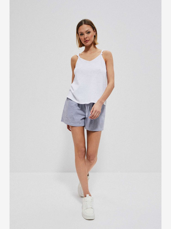 Moodo Бяло и синьо дамски раирани къси панталони Moodo