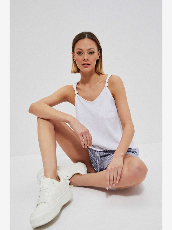 Moodo Бяло и синьо дамски раирани къси панталони Moodo