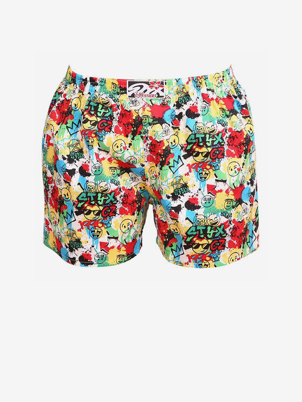 Styx Жълто-червени шарени дамски шорти за сън Styx с емотикони