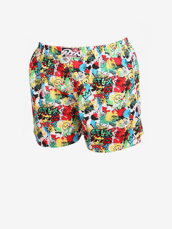 Styx Жълто-червени шарени дамски шорти за сън Styx с емотикони