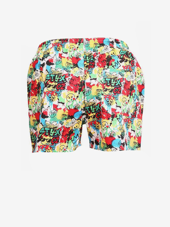 Styx Жълто-червени шарени дамски шорти за сън Styx с емотикони