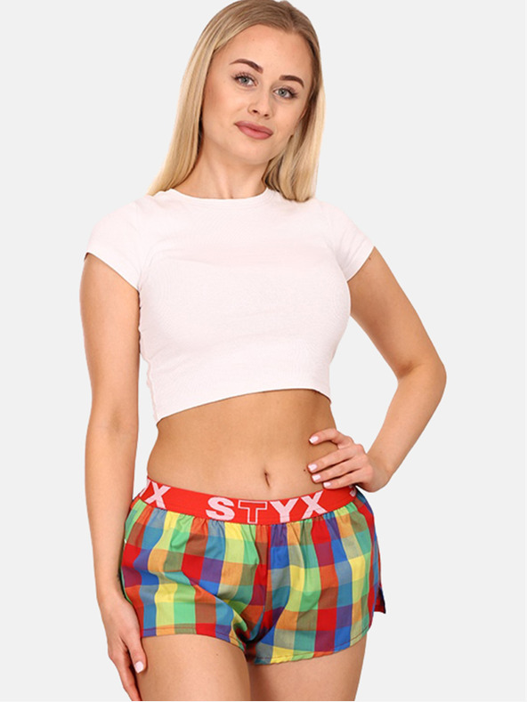 Styx Червени и зелени карирани дамски спални шорти Styx