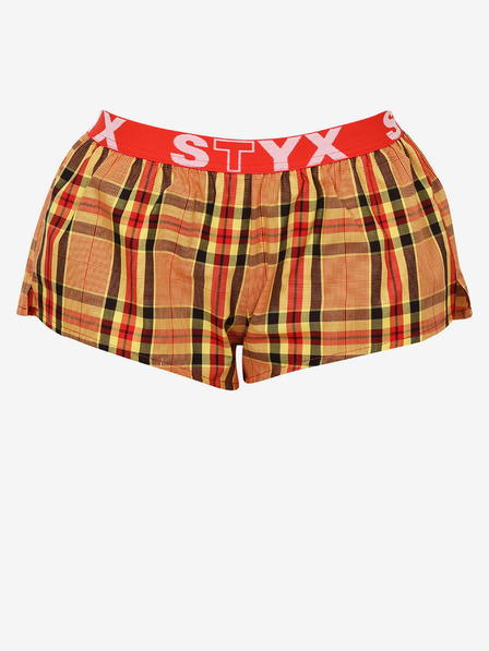 Styx Червено и оранжево дамски карирани къси панталони за сън Styx