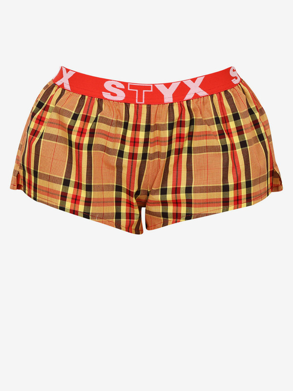 Styx Червено и оранжево дамски карирани къси панталони за сън Styx