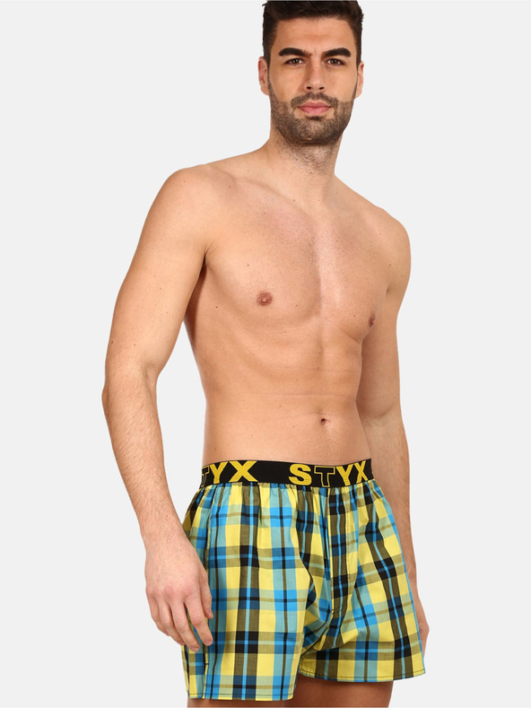 Styx Синьо-жълти мъжки карирани шорти Styx