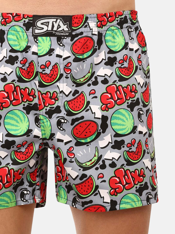 Styx Сиво-червени мъжки къси панталони с шарка Styx premium art Пъпеши