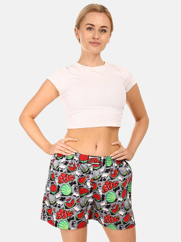 Styx Червени и сиви дамски шарени шорти за сън Styx Melons