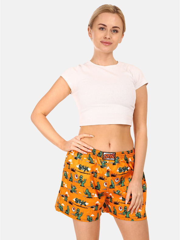 Styx Оранжеви дамски къси панталони за сън с шарка на Styx Cactus