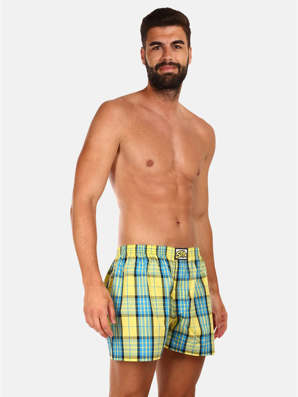 Styx Синьо-жълти мъжки карирани шорти Styx