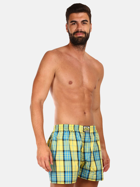 Styx Синьо-жълти мъжки карирани шорти Styx