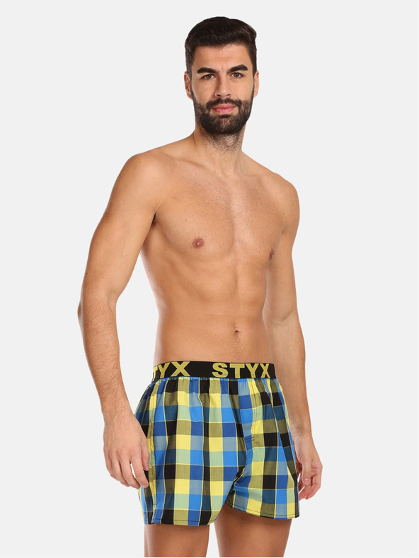 Styx Жълто-сини мъжки карирани шорти Styx