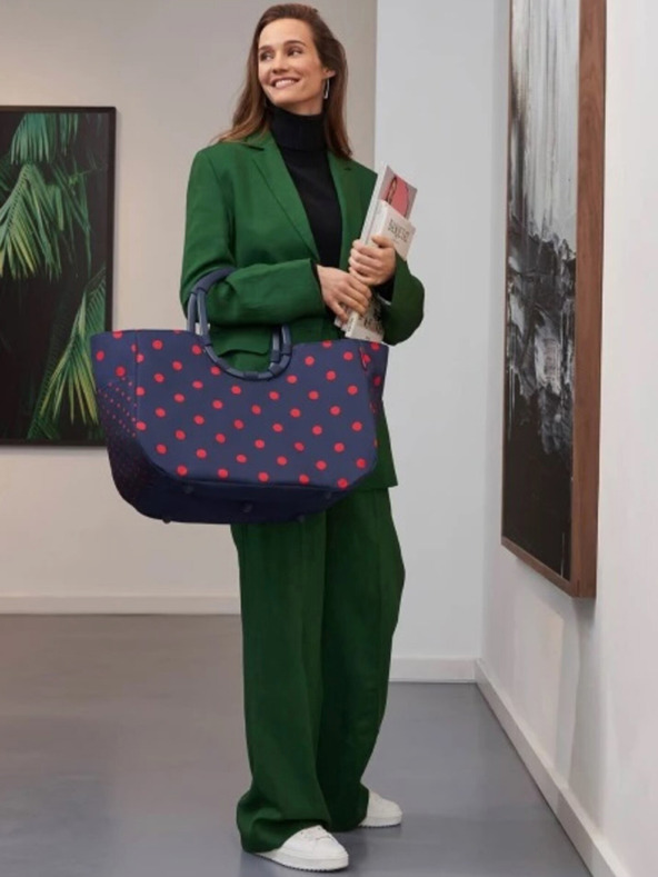 Reisenthel Тъмно синя дамска чанта на точки Reisenthel Loopshopper L Frame Mixed Dots