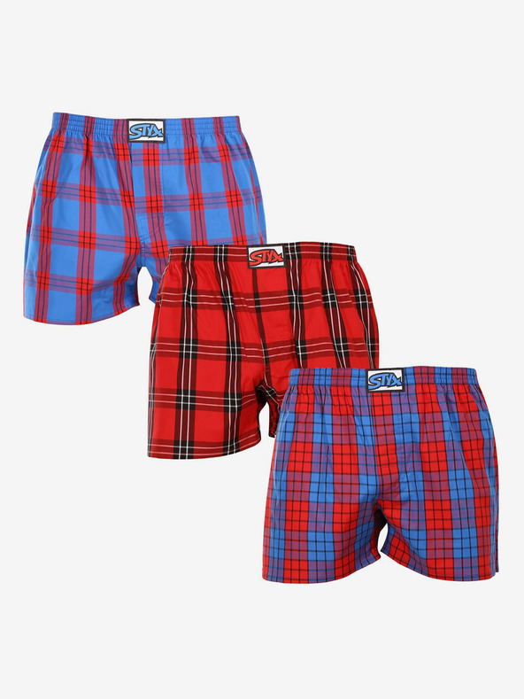 Styx Комплект от три мъжки карирани къси панталони в синьо и червено STYX
