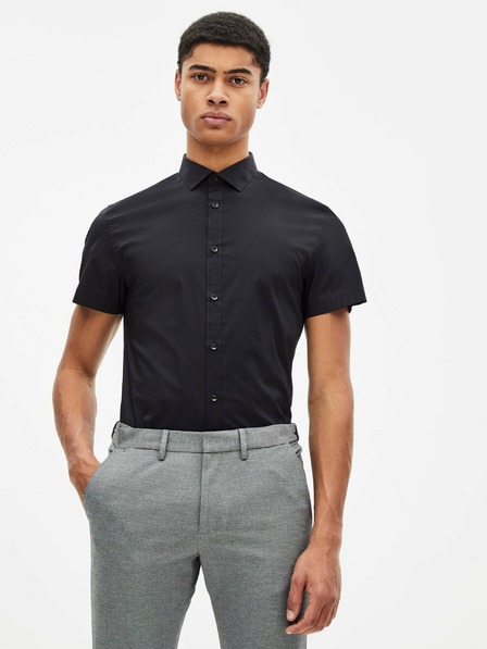 Celio Черна мъжка риза с къс ръкав Celio Daslim