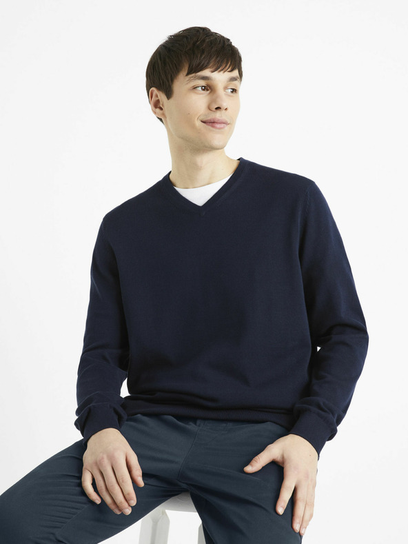 Celio Тъмносин мъжки основен пуловер Celio Decotonv