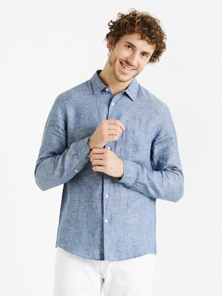 Celio Синя мъжка ленена риза Celio Daflix