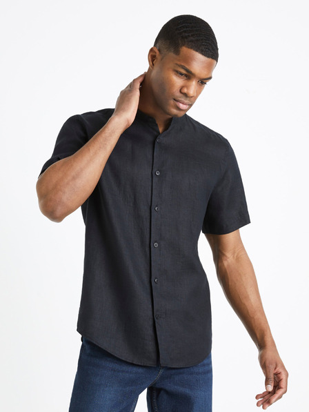 Celio Черна мъжка ленена риза Celio Damopoc