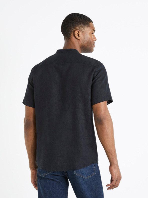 Celio Черна мъжка ленена риза Celio Damopoc