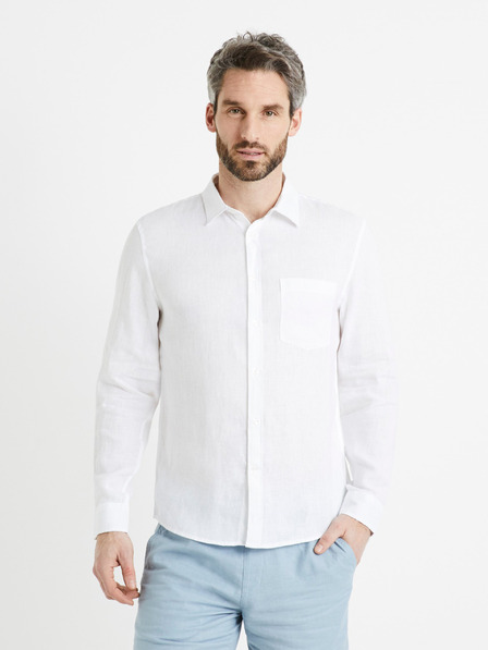 Celio Бяла мъжка ленена риза Celio Daflix