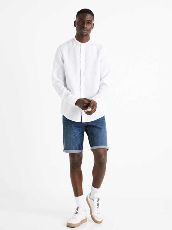 Celio Бяла мъжка ленена риза Celio Damaolin