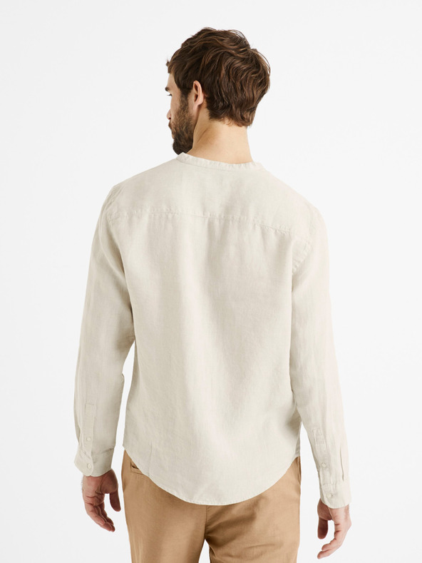 Celio Бежова мъжка ленена риза Celio Damaolin