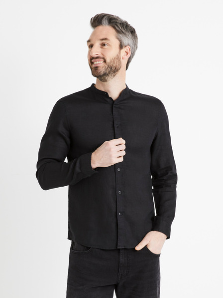 Celio Черна мъжка ленена риза Celio Damaolin