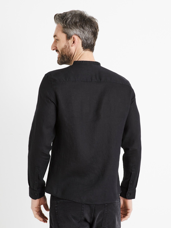 Celio Черна мъжка ленена риза Celio Damaolin