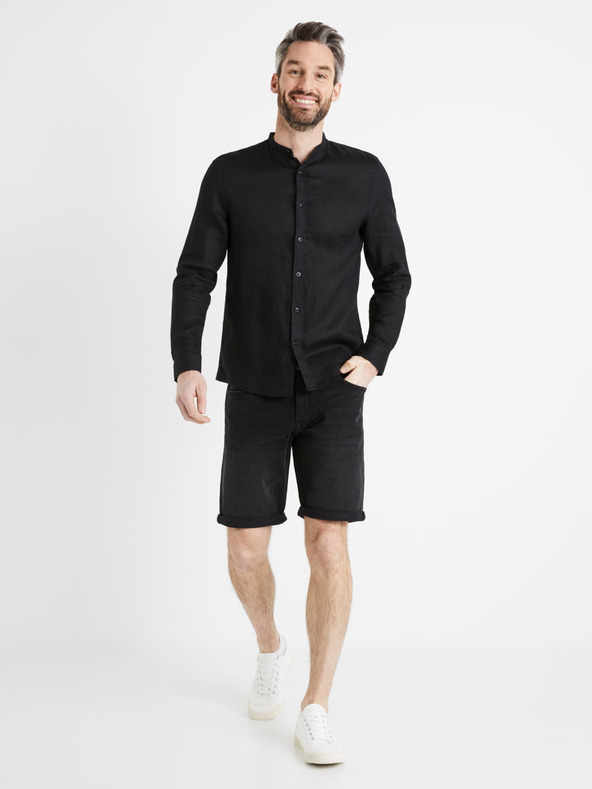 Celio Черна мъжка ленена риза Celio Damaolin