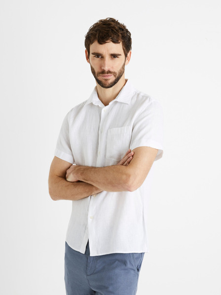 Celio Бяла мъжка ленена риза Celio Damarlin