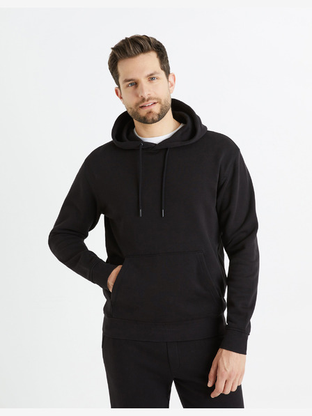 Celio Черен мъжки суитшърт с качулка Celio Fesix