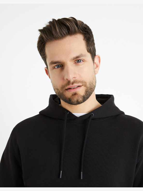 Celio Черен мъжки суитшърт с качулка Celio Fesix