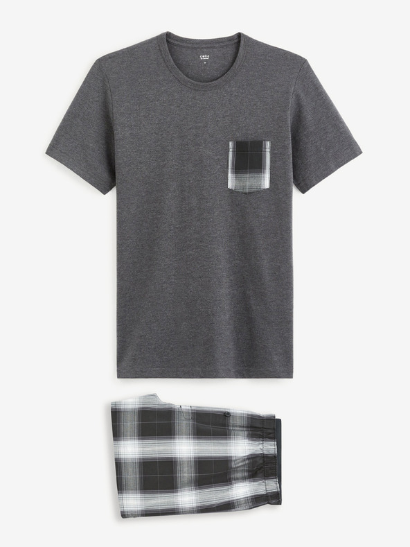 Celio Сива мъжка карирана къса пижама Celio Gipyshort2