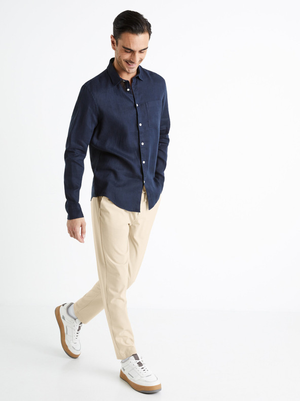 Celio Тъмно синя мъжка ленена риза Celio Daflix