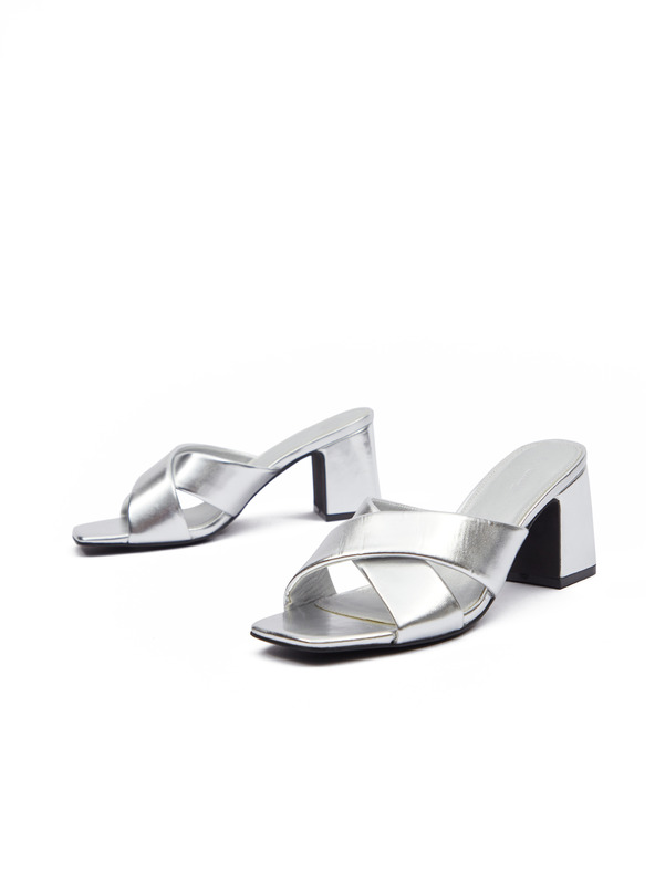 Orsay Сребристи дамски чехли на ток ORSAY