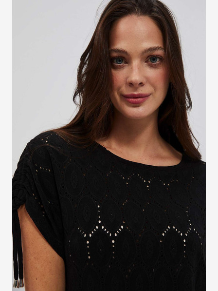 Moodo Черна дамска ажурна тениска Moodo