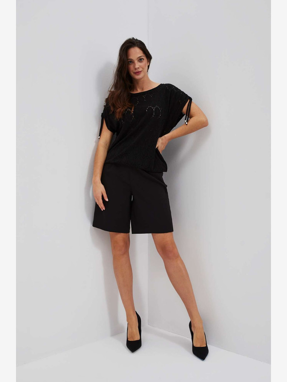 Moodo Черна дамска ажурна тениска Moodo