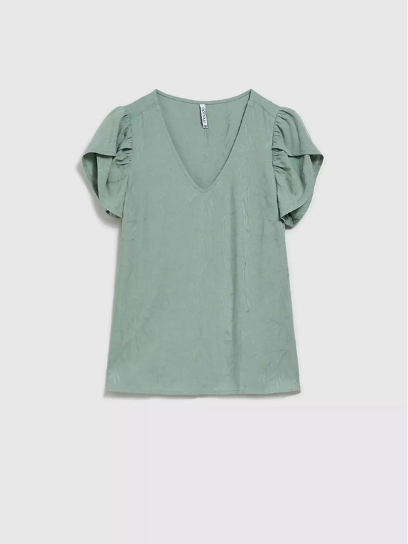 Moodo Зелена тениска с V-образно деколте и накъсани ръкави Moodo