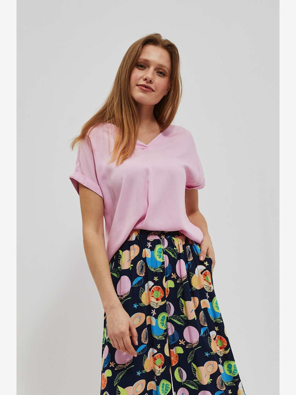 Moodo Розова тениска с V-образно деколте Moodo